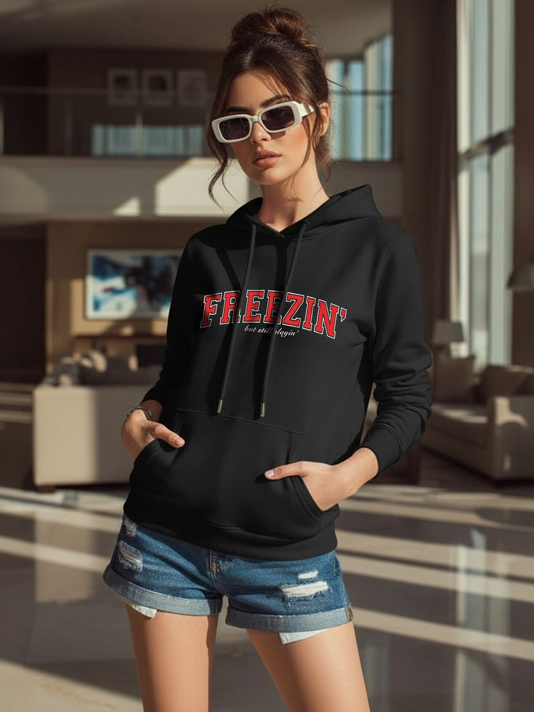 JUNEBERRY Women Printed Hooded Sweatshirt