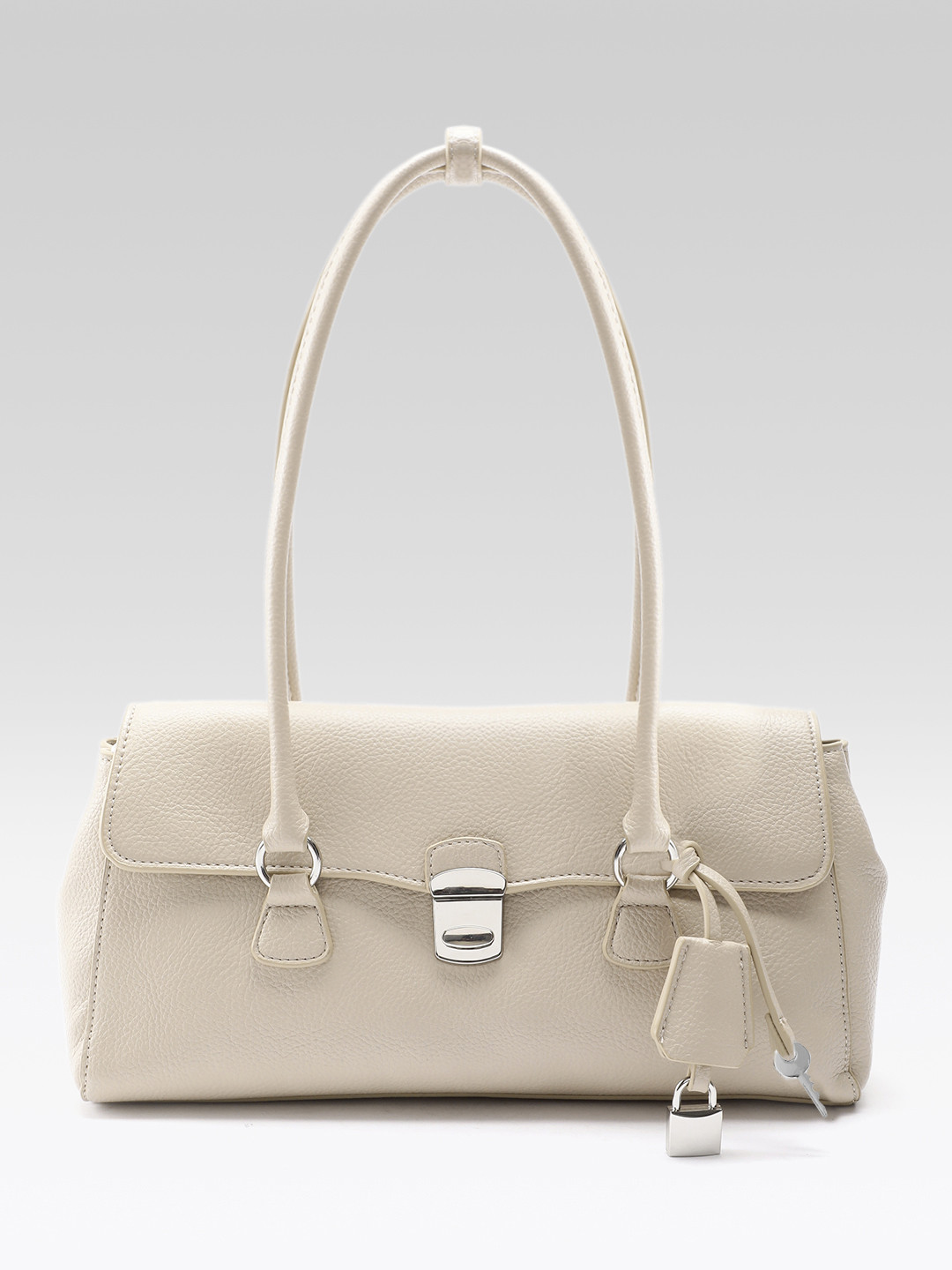 MANGO Textured Shoulder Bag with Lock & Key Detail