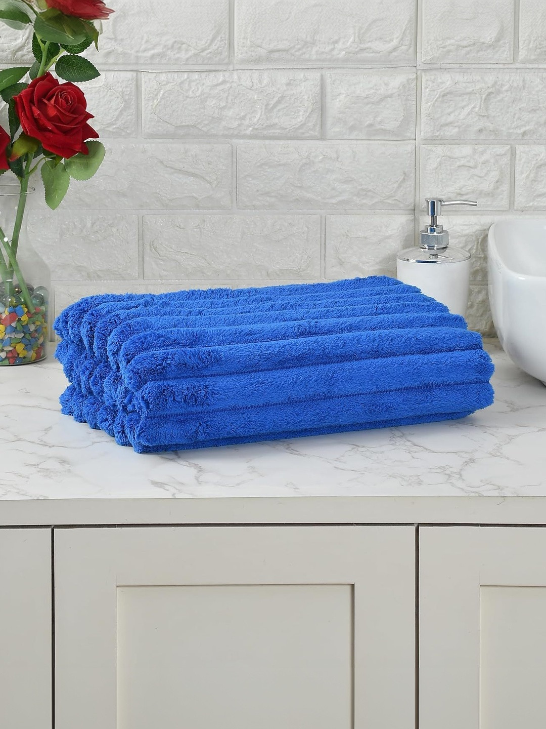MILAP Blue Striped 233 GSM Bath Towel