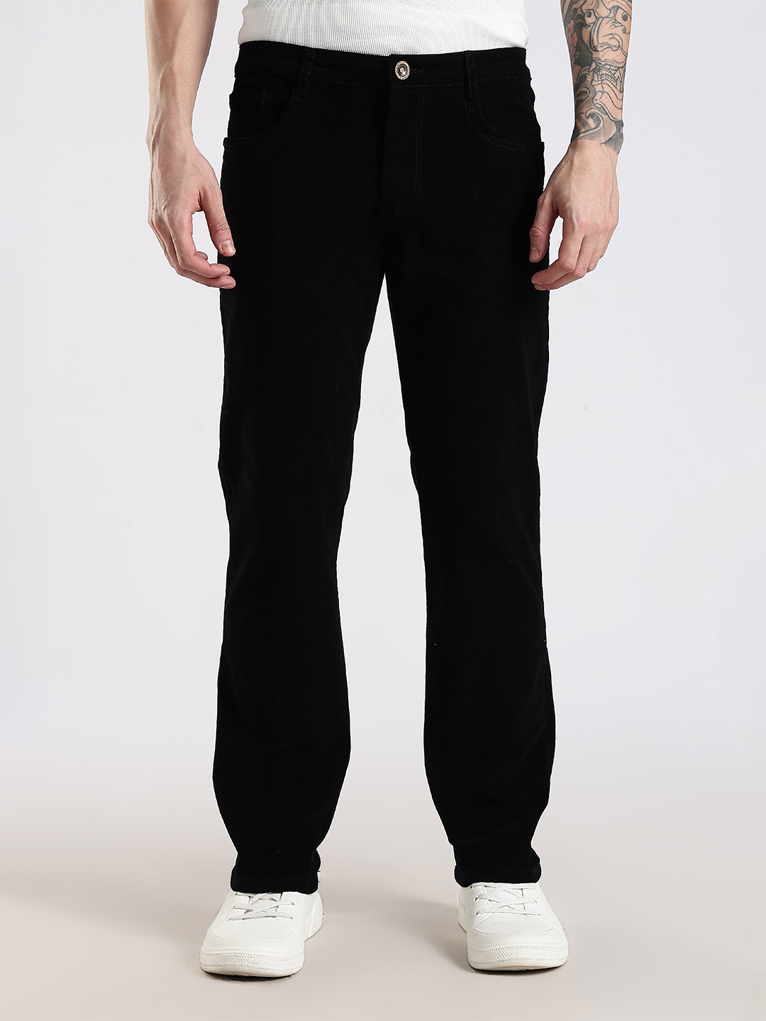 NEVER NEUD Men Relaxed Straight Fit Corduroy Trousers