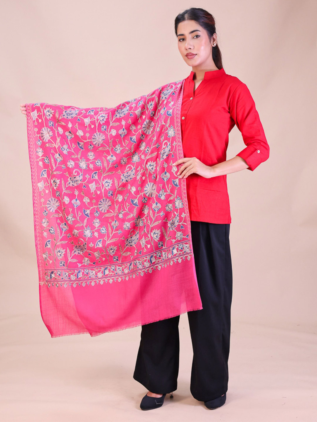Moda Rapido Women Aari Embroidered Wool Scarf