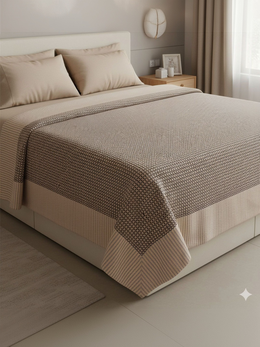 Tharunsha Elite Beige & Beige Geometric  Single Size Pure Cotton AC Room 150 GSM Blanket