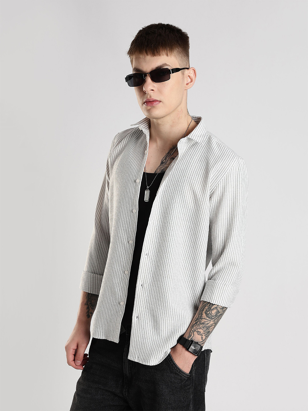 THE BEETEL HOUSE Men Linen Like Lining Regular Slim Fit Casual Shirt