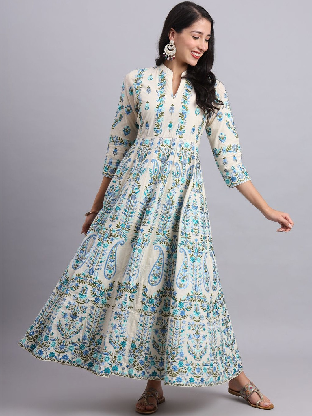 Manju Collection Women Floral Embroidered Mirror Work Floral Anarkali Kurta