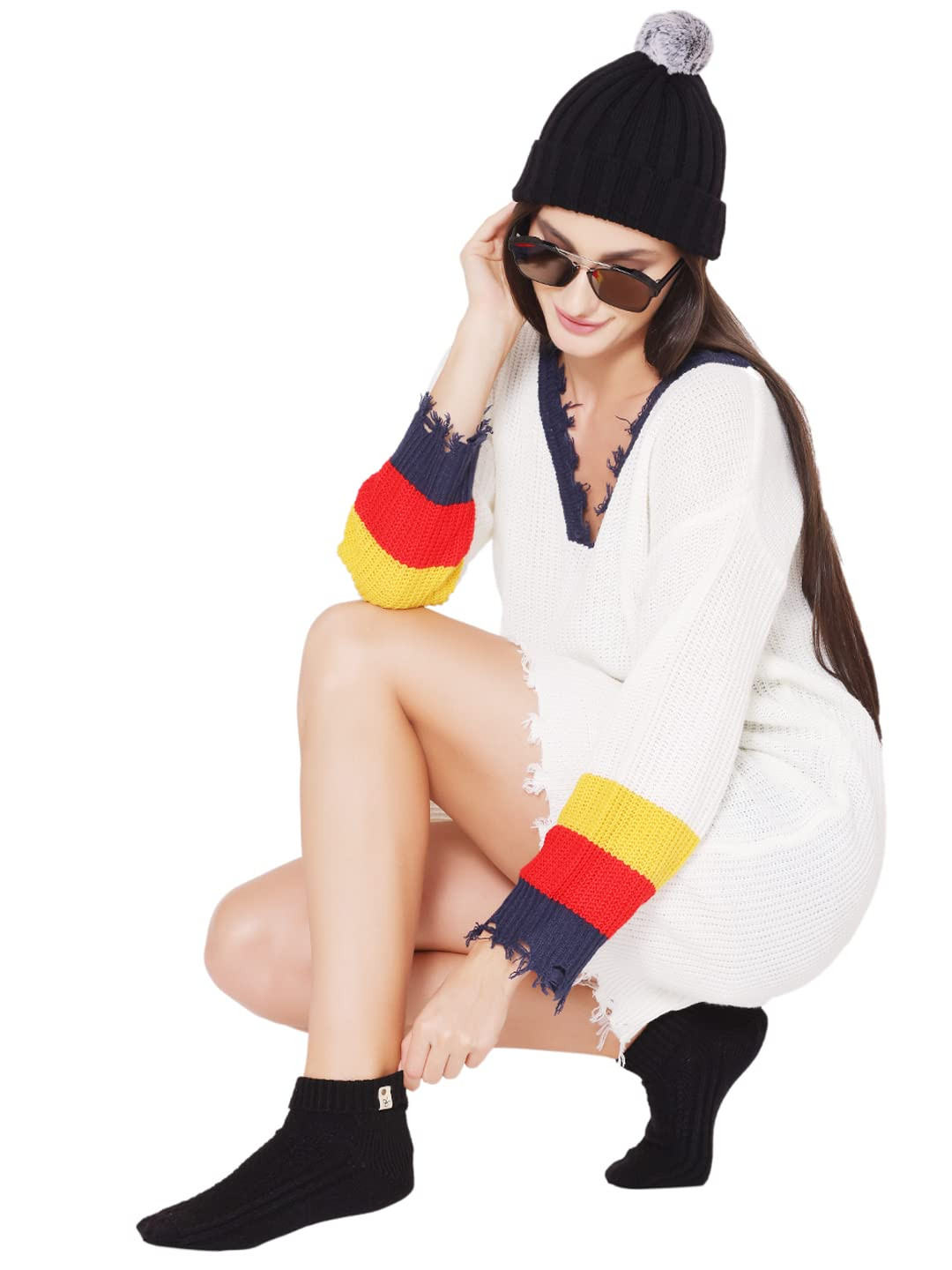 Bharatasya Women Black Solid Ankle Length Woolen Socks
