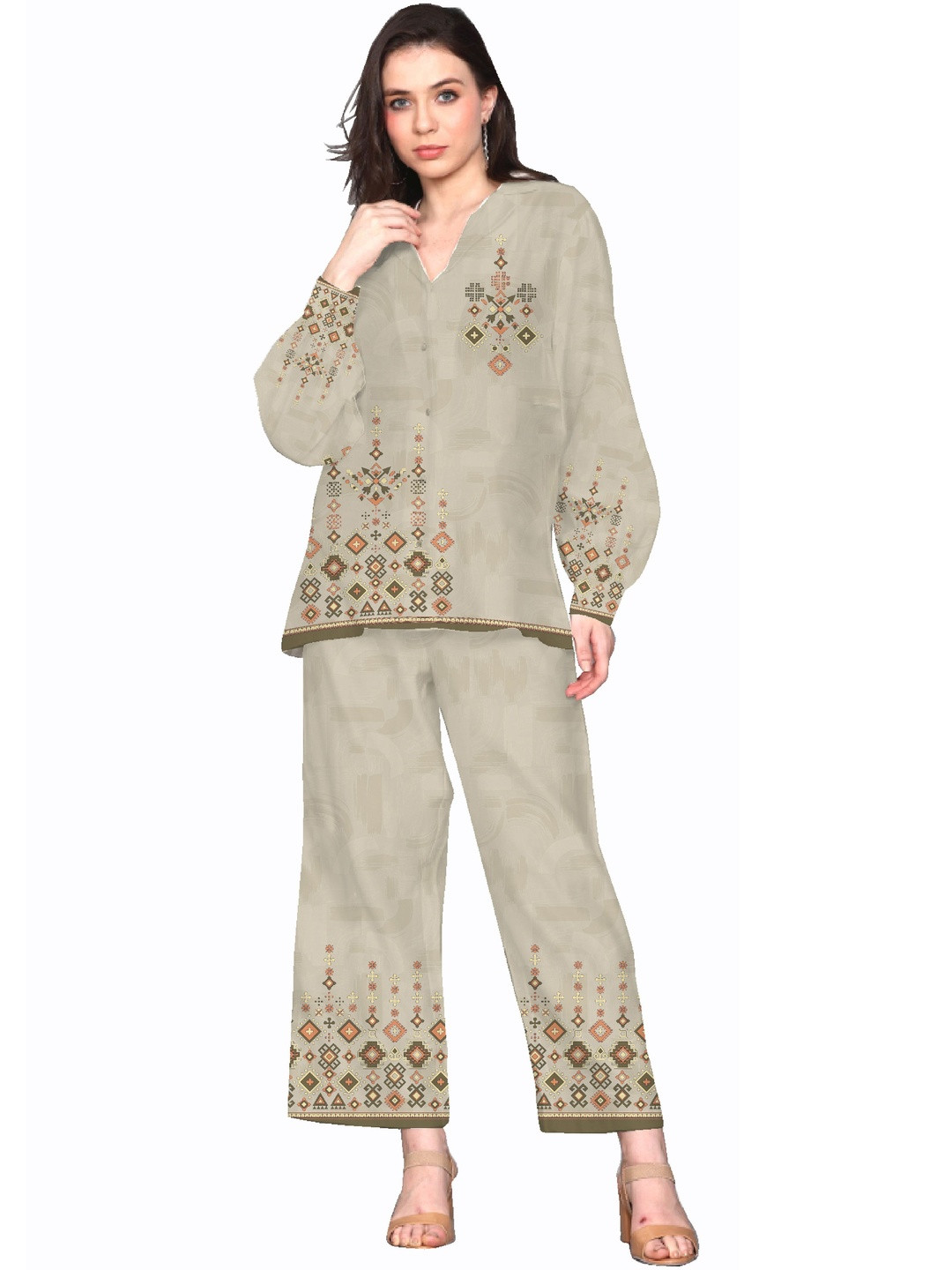 SHIVAM FABRICS Printed Shirt & Palazzos Co-Ords