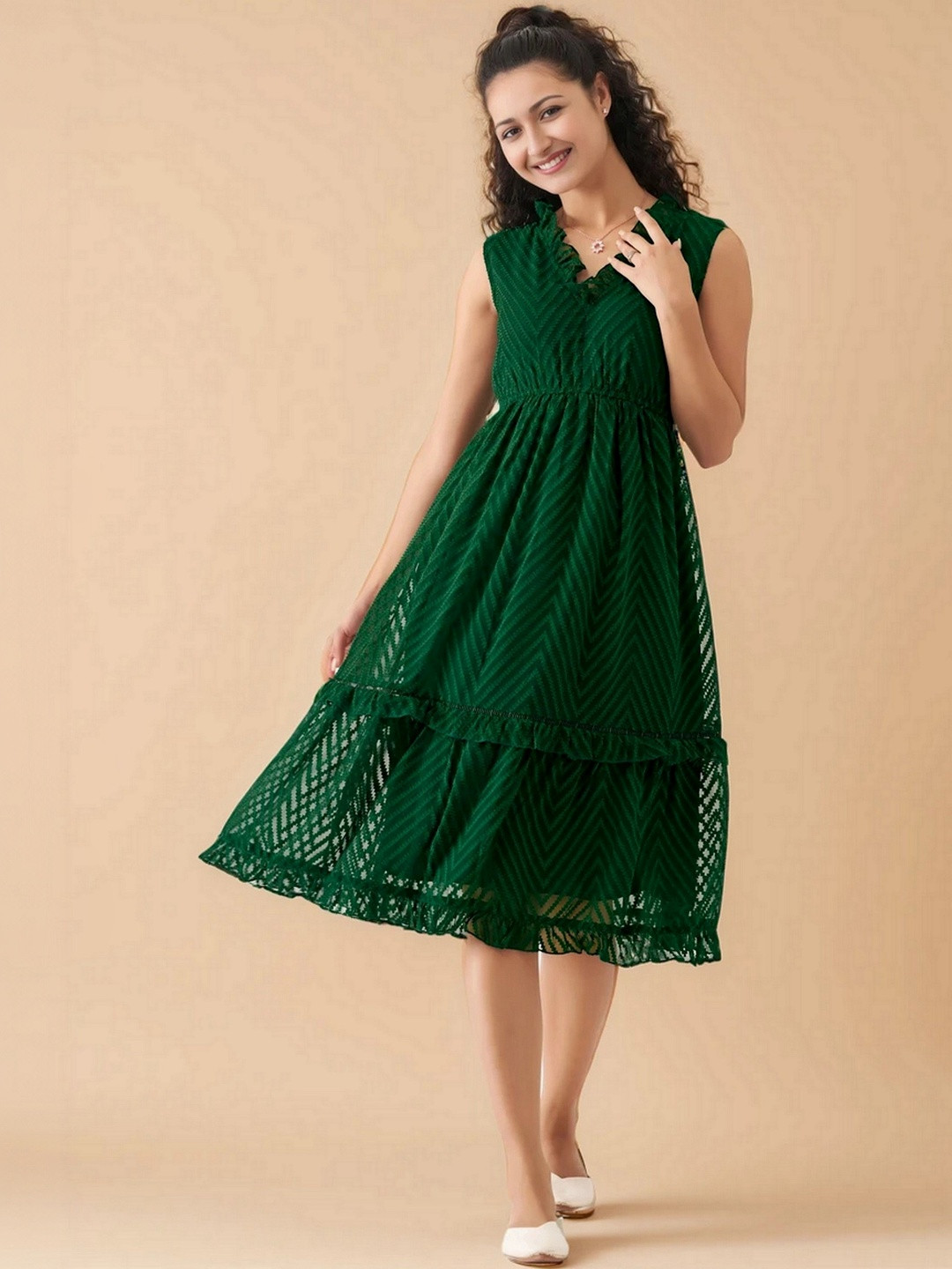 all about you Ruffled Crepe Fit & Flare Dress