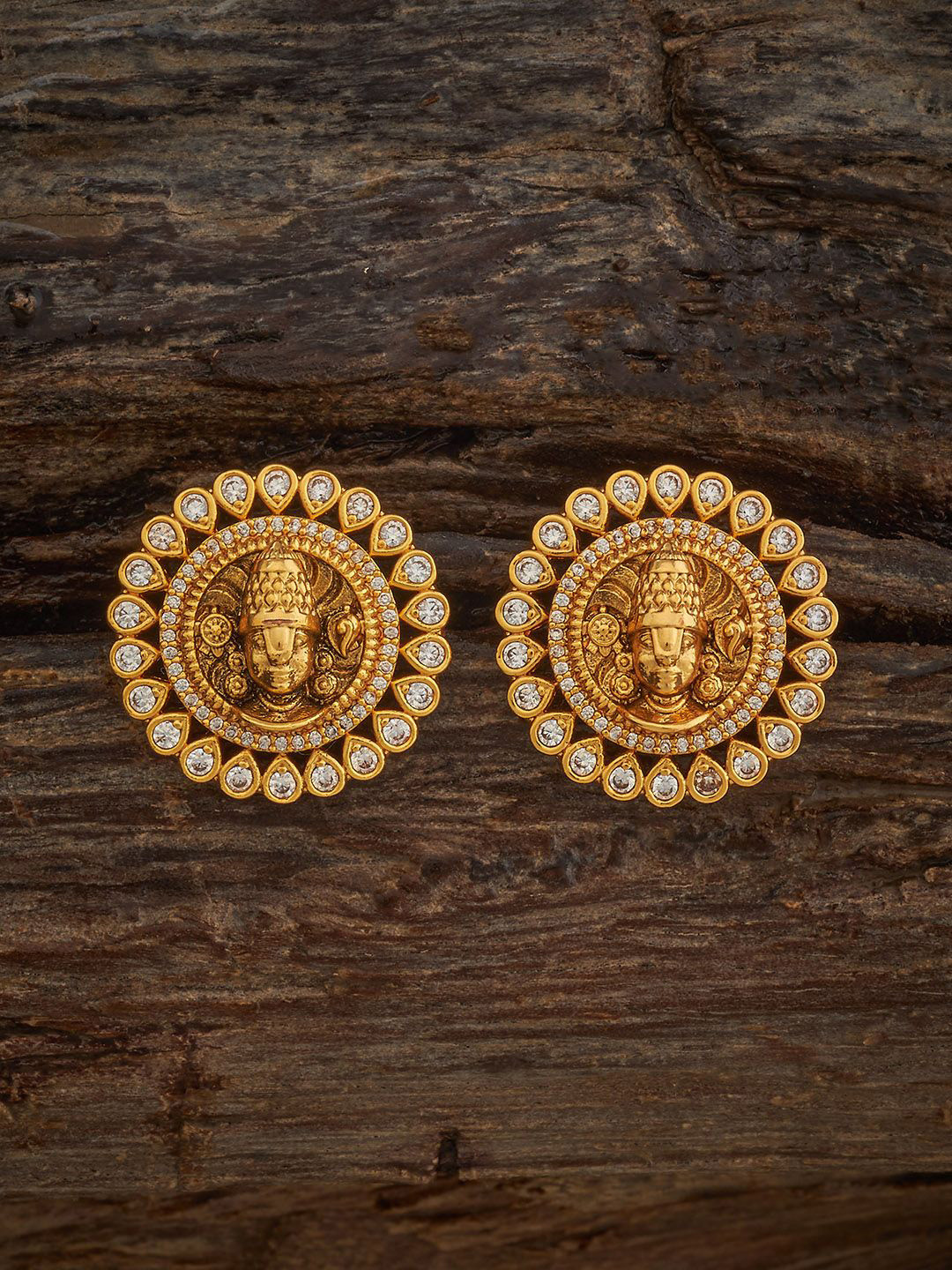 Kushal's Fashion Jewellery Gold Plated Lord Balaji Shaped Antique Studs Earrings