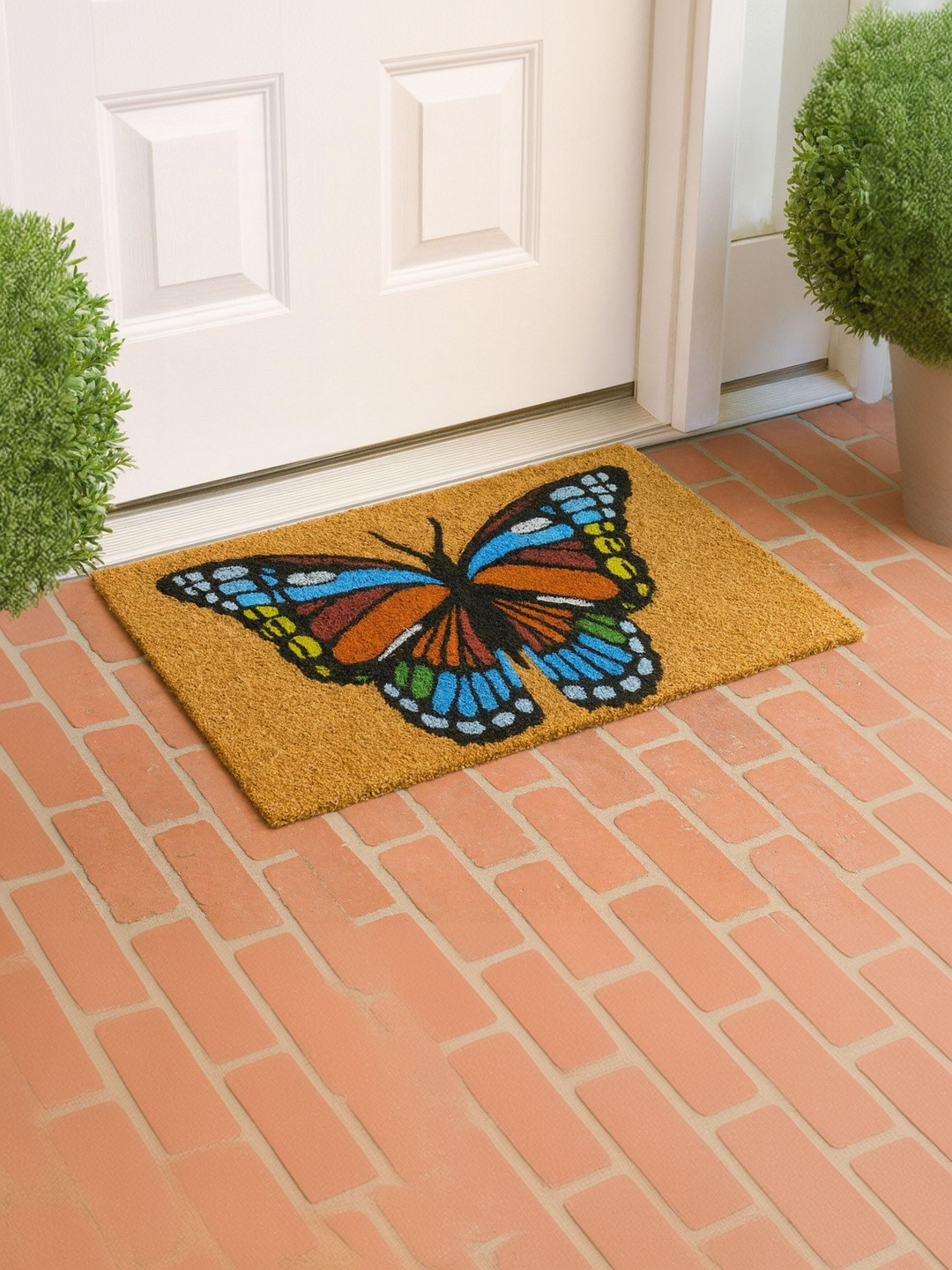 LUXEHOME INTERNATIONAL Blue & Brown Self-Designed Butterfly Anti-Skid Doormat