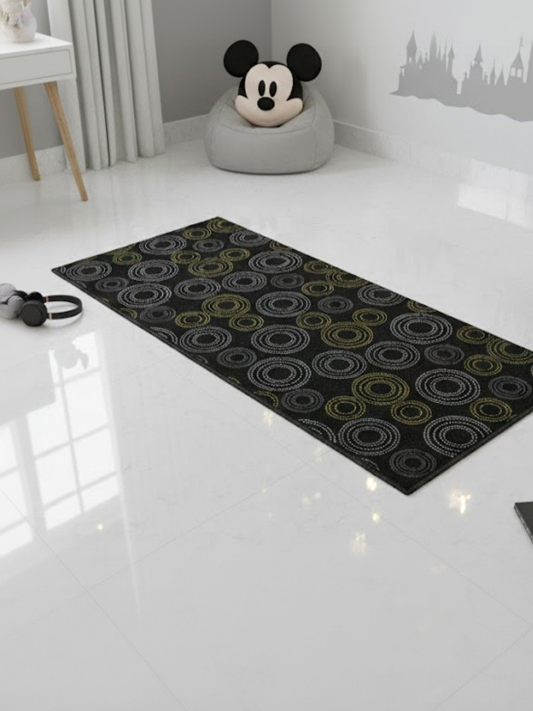 Disney Black Abstract Anti-Skid Nylon Carpet