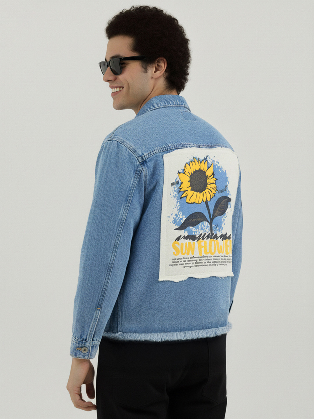 Mast & Harbour Pure Cotton Graphic Printed Patchwork Denim Jacket
