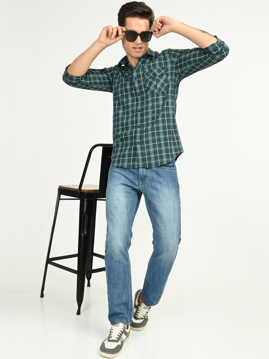 Native Bull Men Classic Slim Fit Checked Casual Shirt