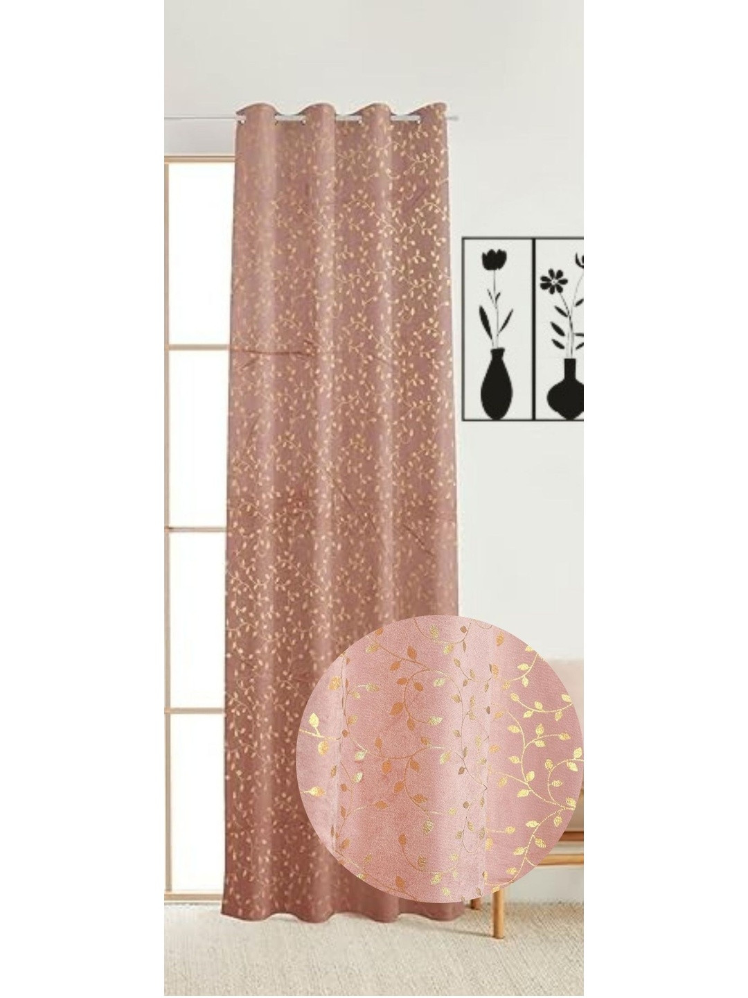 GEET CREATIONS Rose Gold Floral Window Curtain