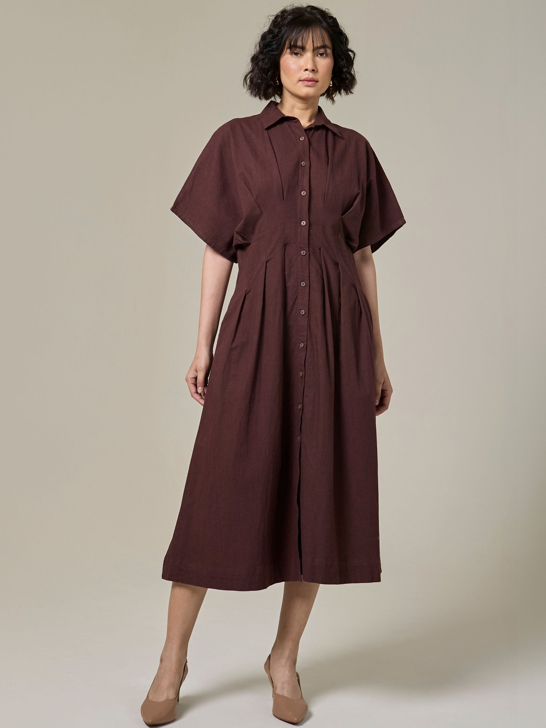 Studio Rabha Batwing Sleeve Shirt Midi Dress