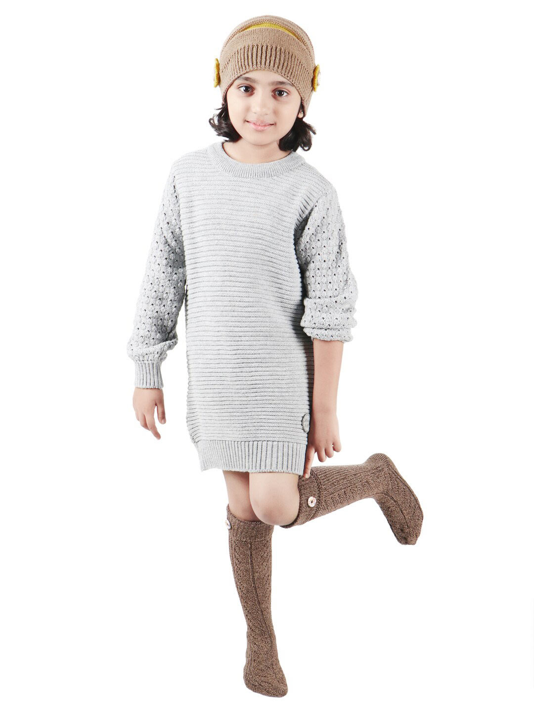 Bharatasya Girls Brown Solid Knee Length Socks