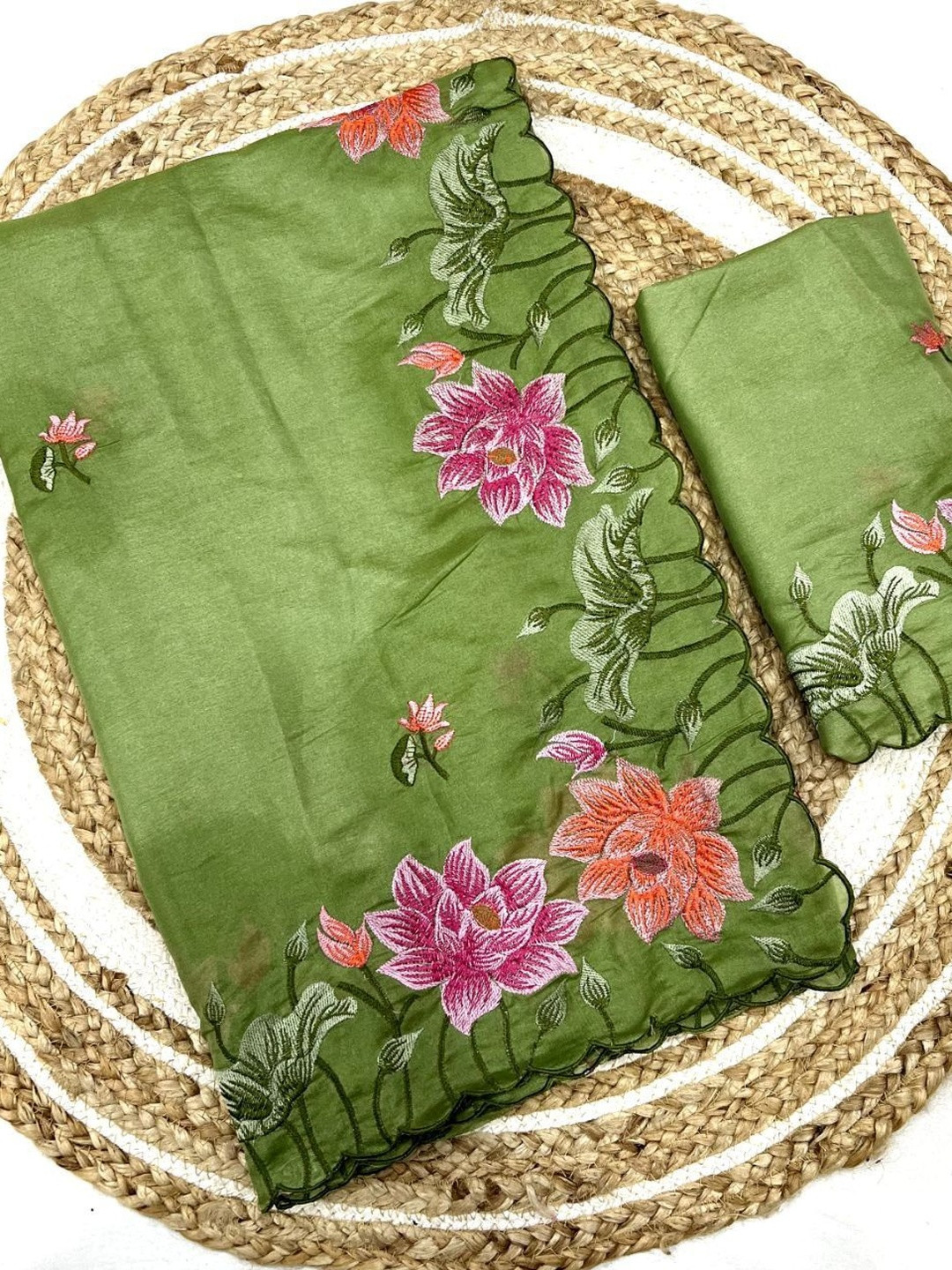 ARKIA Floral Embroidered Poly Crepe Heavy Work Saree