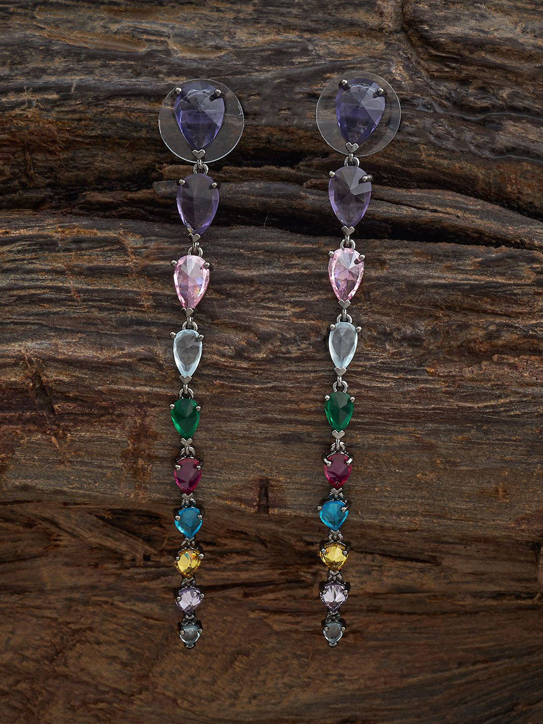 Kushal's Fashion Jewellery Polish Plated Zircon Studded Teardrop Shaped Drop Earrings