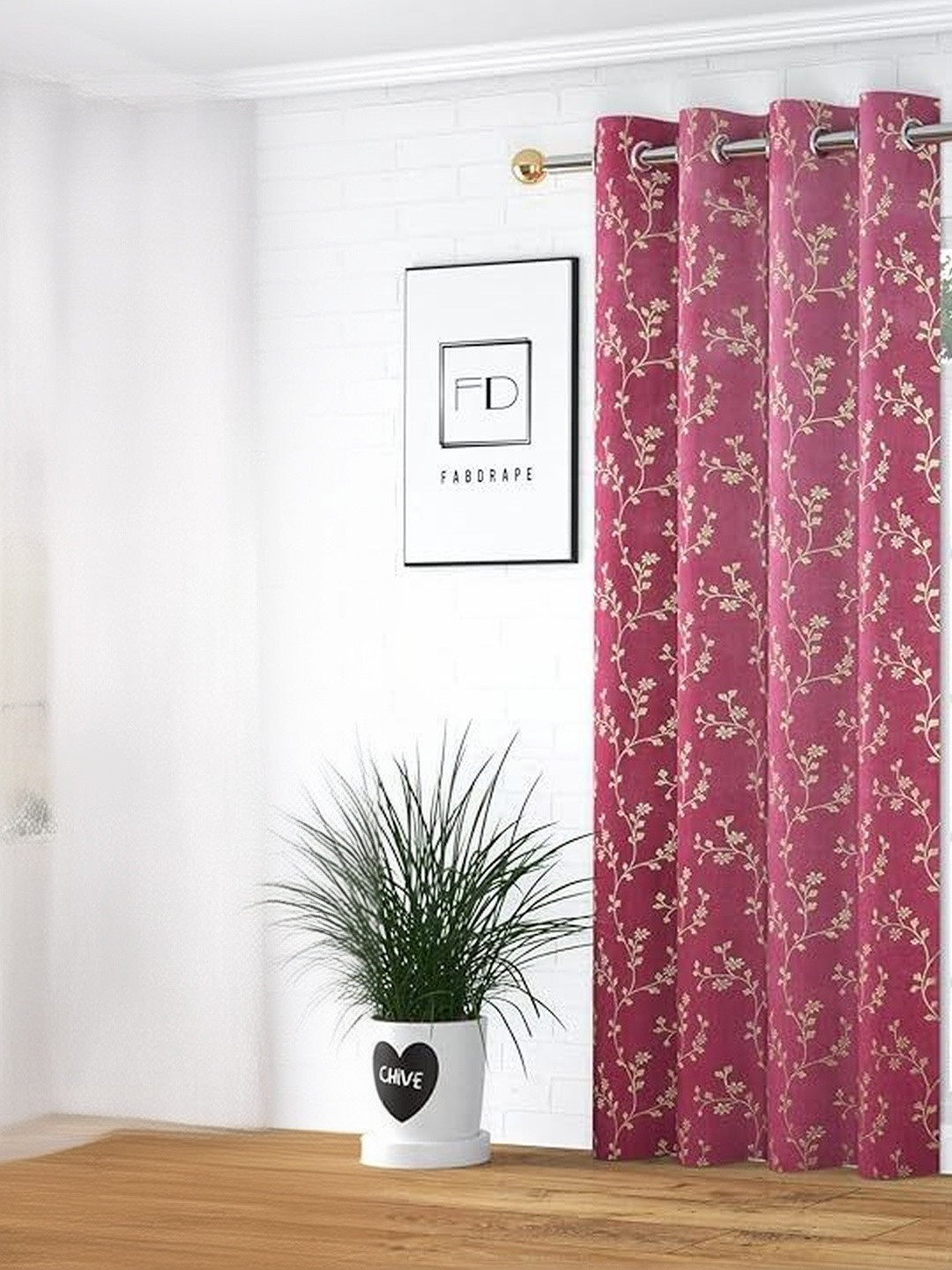 GEET CREATIONS Burgundy & Beige Floral Long Door Curtain