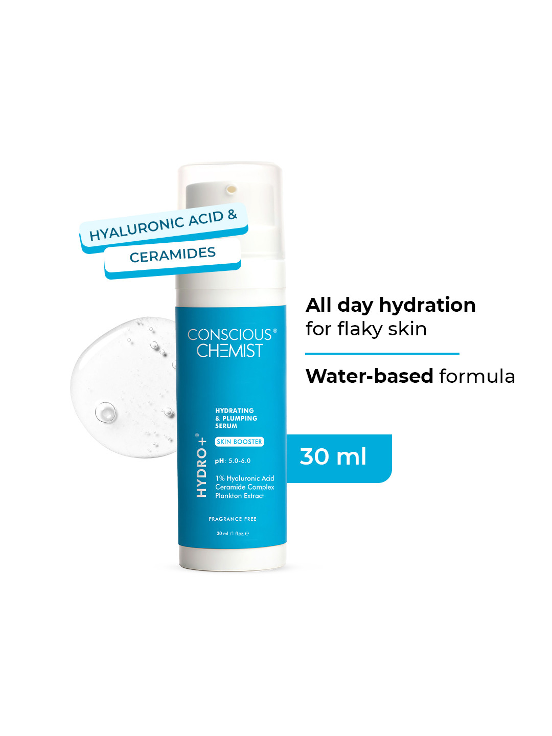 Conscious Chemist 1% Hyaluronic Acid Serum for Hydrating & Plumping Skin - 30ml