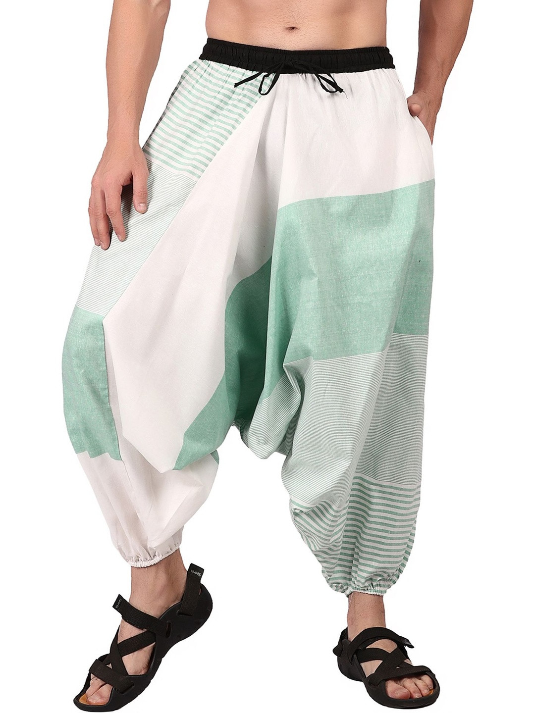 WHITEWHALE Unisex Loose Fit Striped Printed Hippie Boho Gypsy Harem Pants
