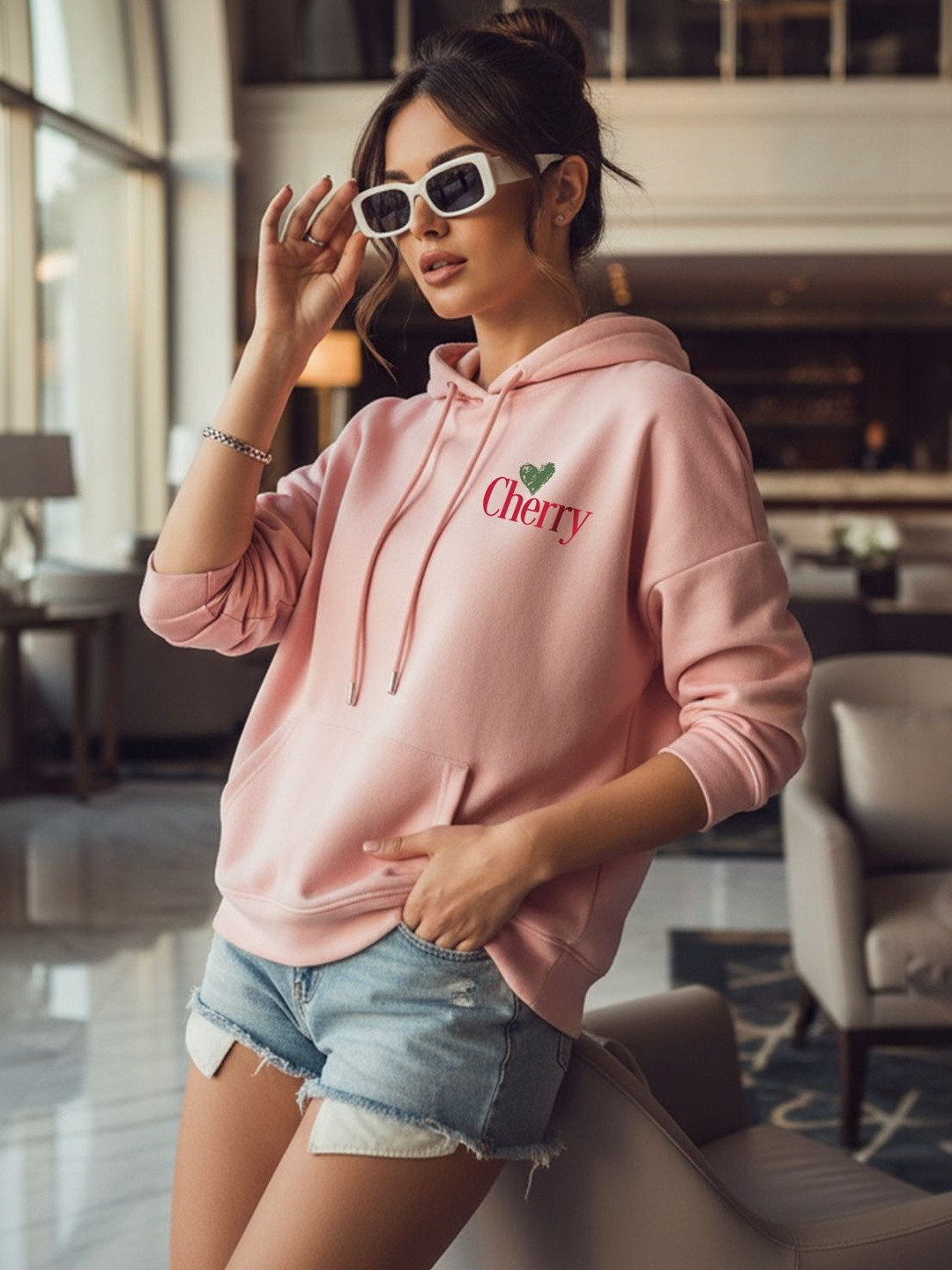 JUNEBERRY Oversized Junberry Graphic Longline Hoodie