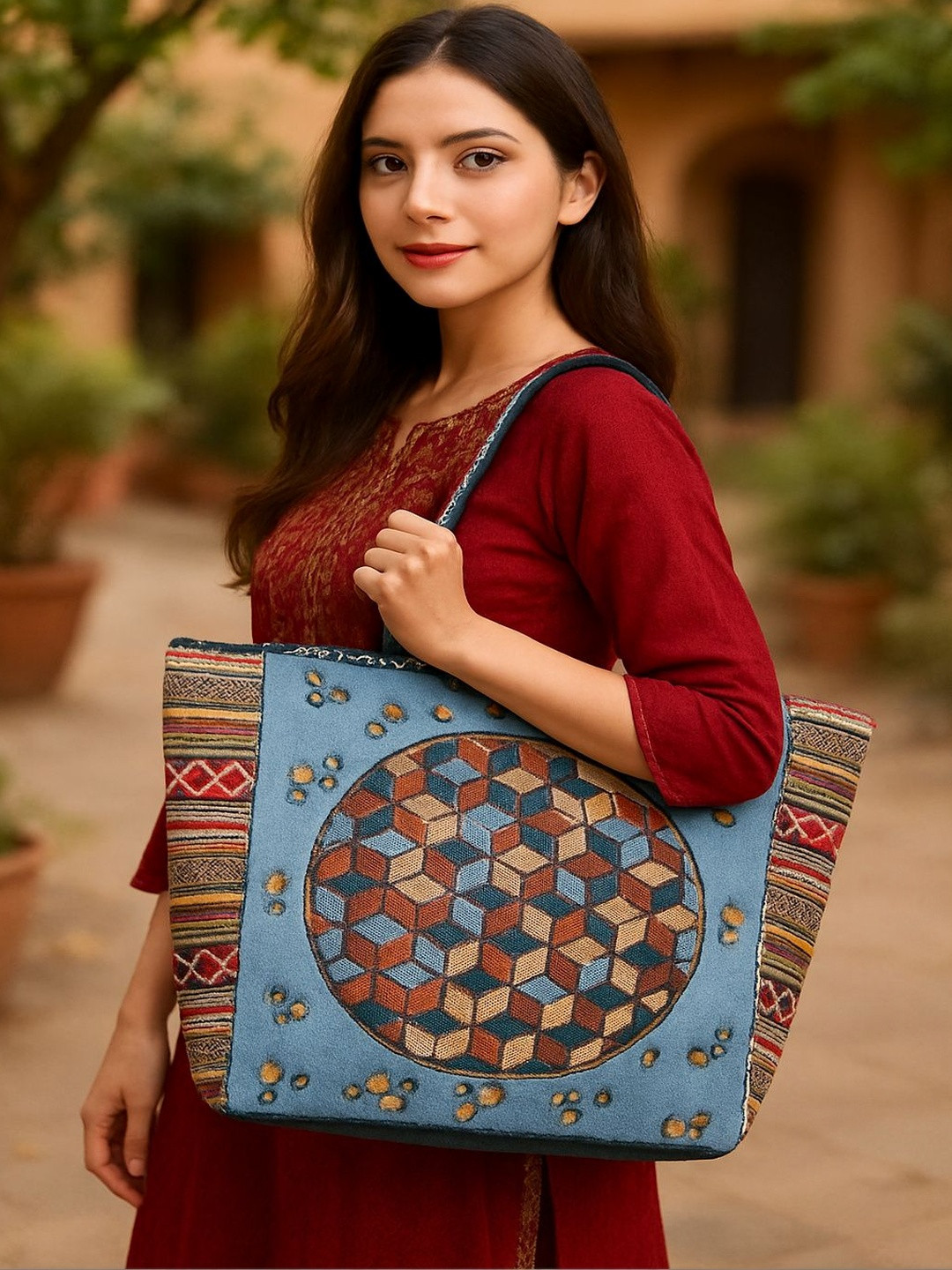 Cult Factory Geometric Colourblocked Up to 12 inch Bucket Tote Bag