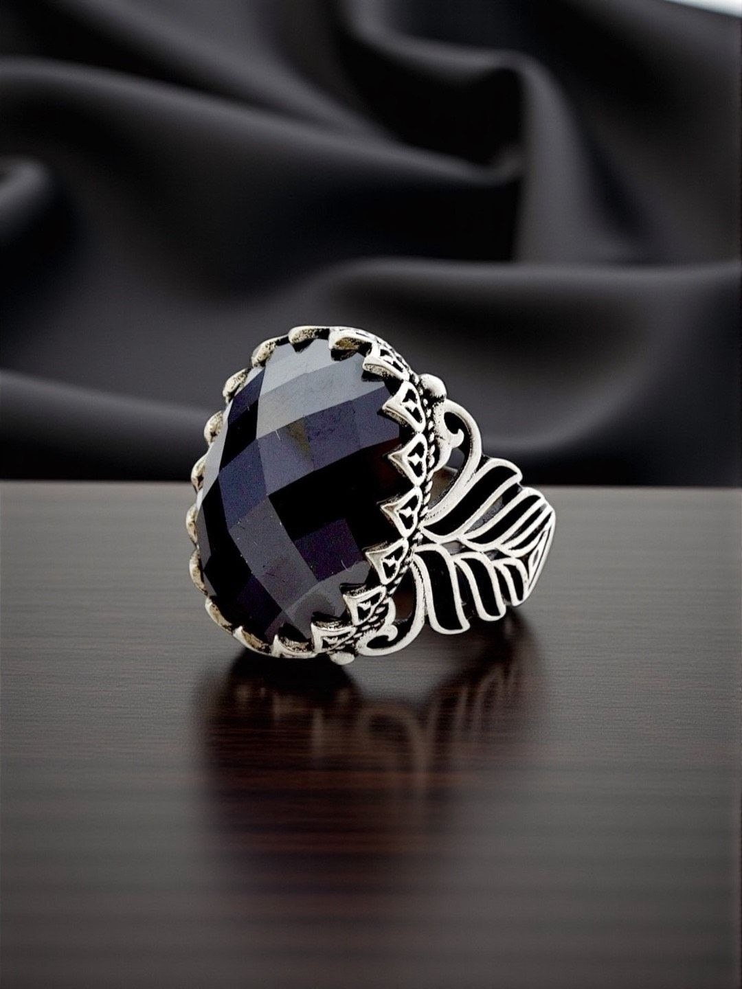 Azita Men 925 Sterling Silver Stone-Studded Finger Ring