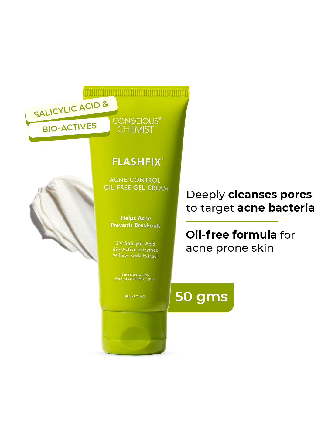 Conscious Chemist Flashfix Acne Spot Corrector Face Cream with 2% Salicylic Acid - 50g
