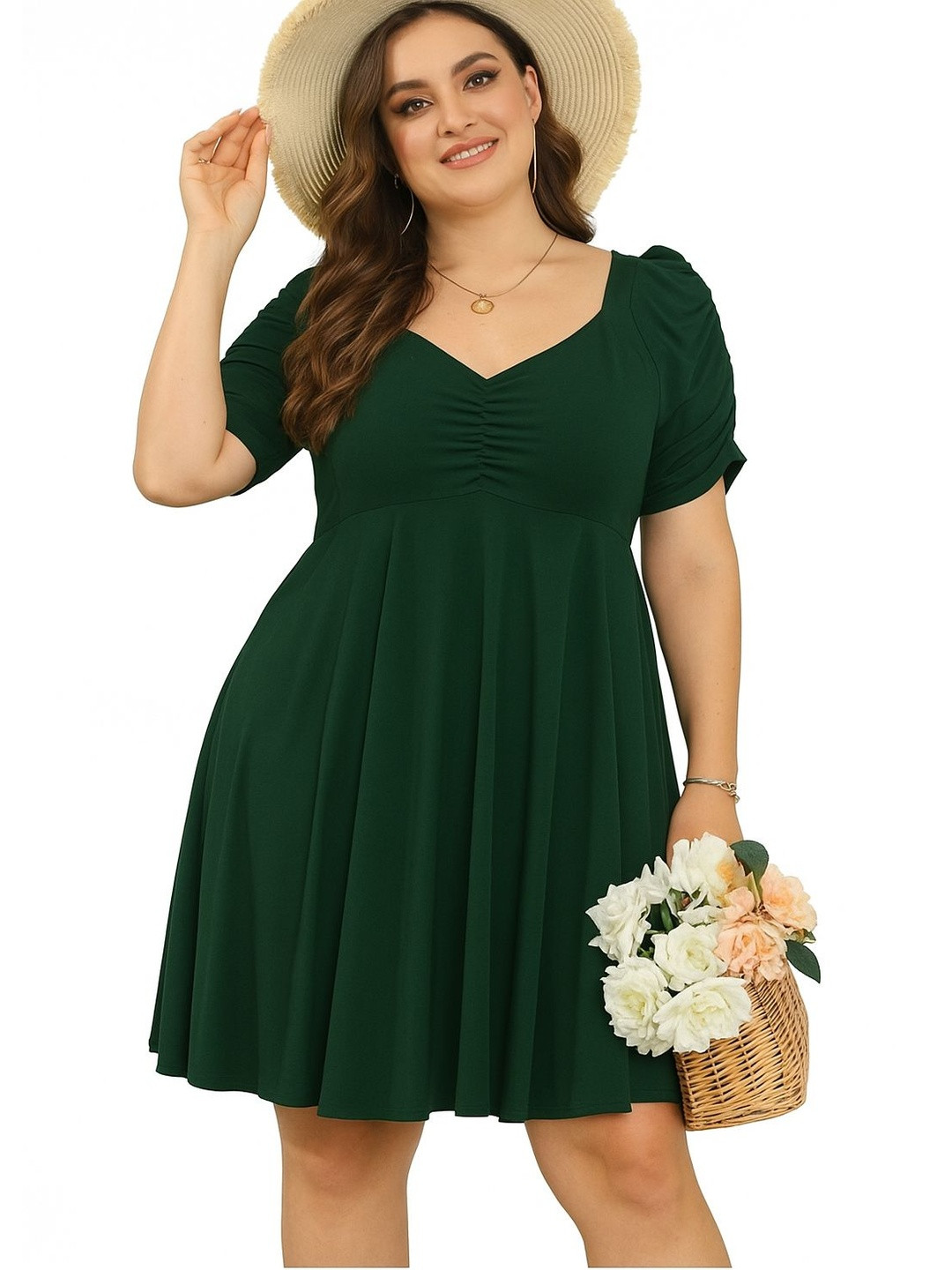 C4D Puff Sleeve Fit & Flare Dress