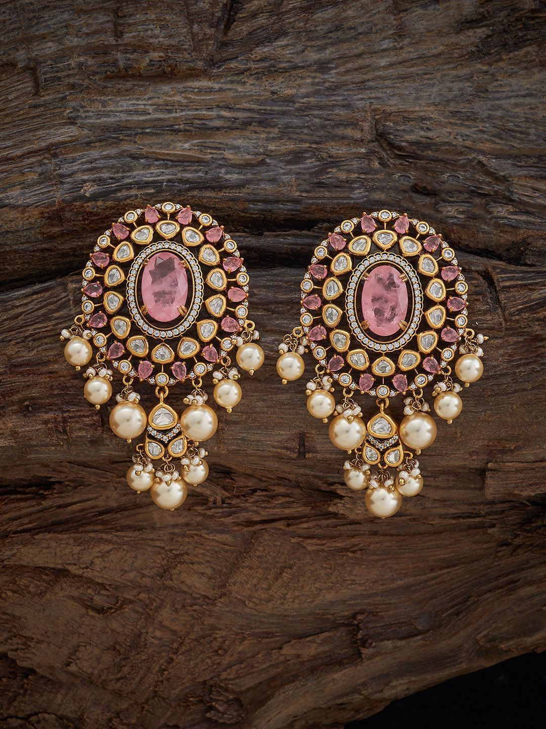 Kushal's Fashion Jewellery Embellished Bridal Victorian Plated Spherical Kundan Earrings