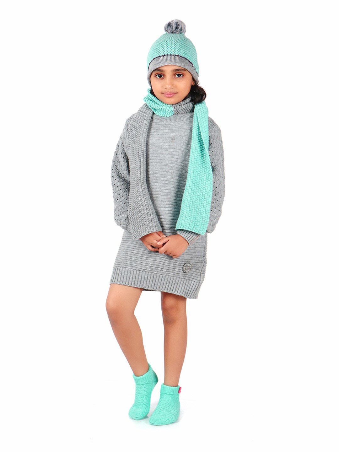 Bharatasya Girls Turquoise Blue Self Design Acrylic Ankle-Length Socks