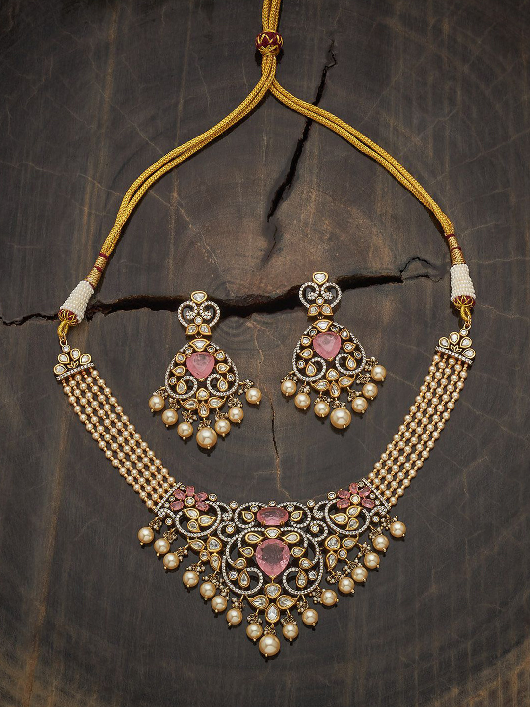 Kushal's Fashion Jewellery Embellished Bridal Victorian-Plated Kundan  Ethnic Necklace Set