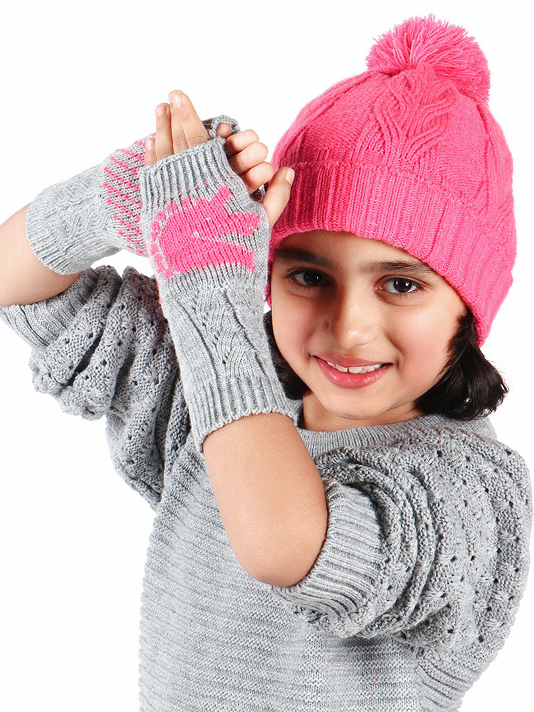 Bharatasya Kids Grey Patterned Acrylic Knitted Unicorn Winter Gloves