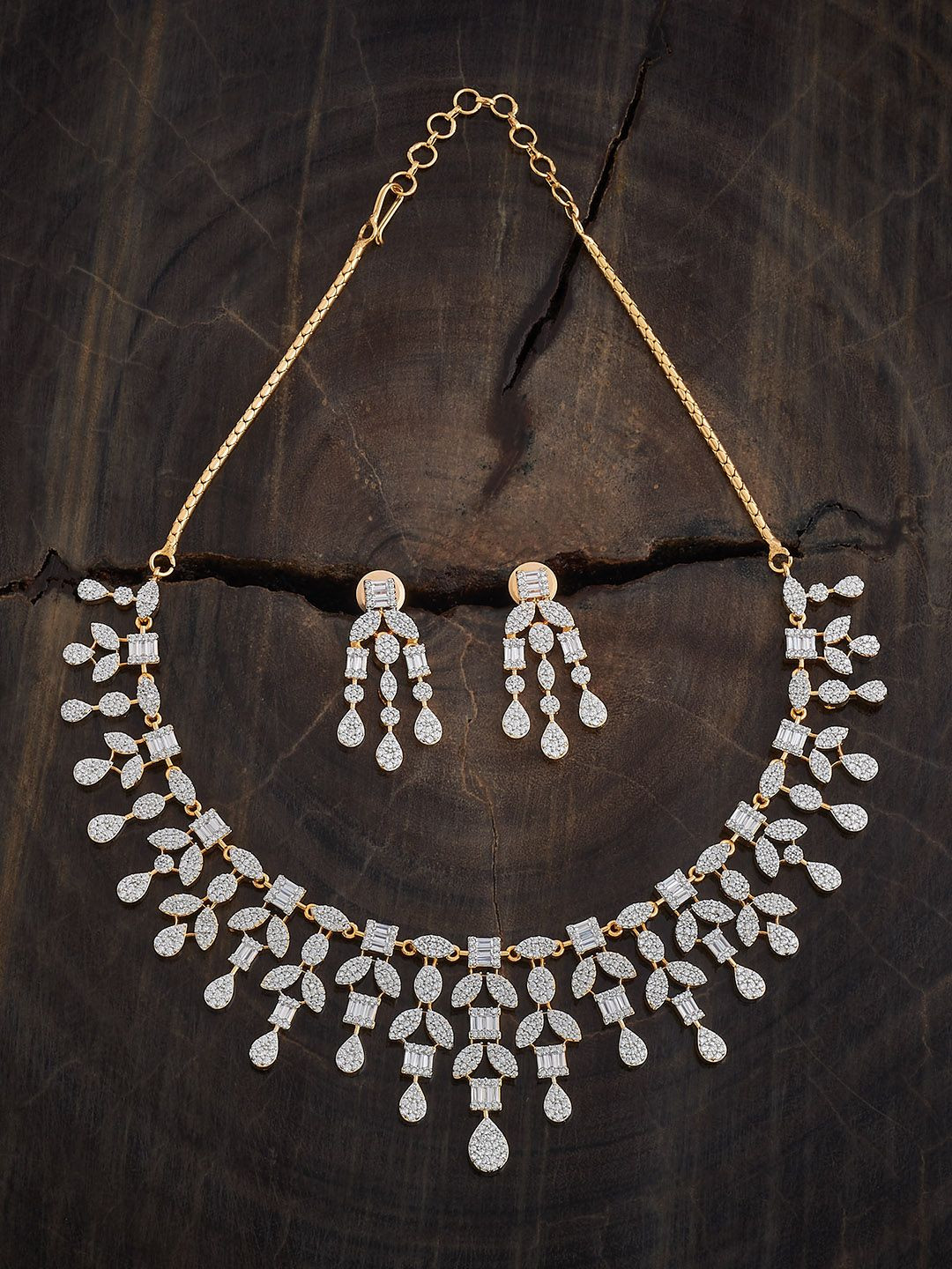 Kushal's Fashion Jewellery White Rhodium Gold-Plated CZ Studded Party Jewellery Set