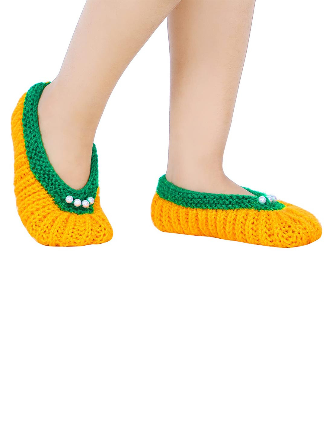 Bharatasya Girls Yellow Solid Knitted Footie Socks