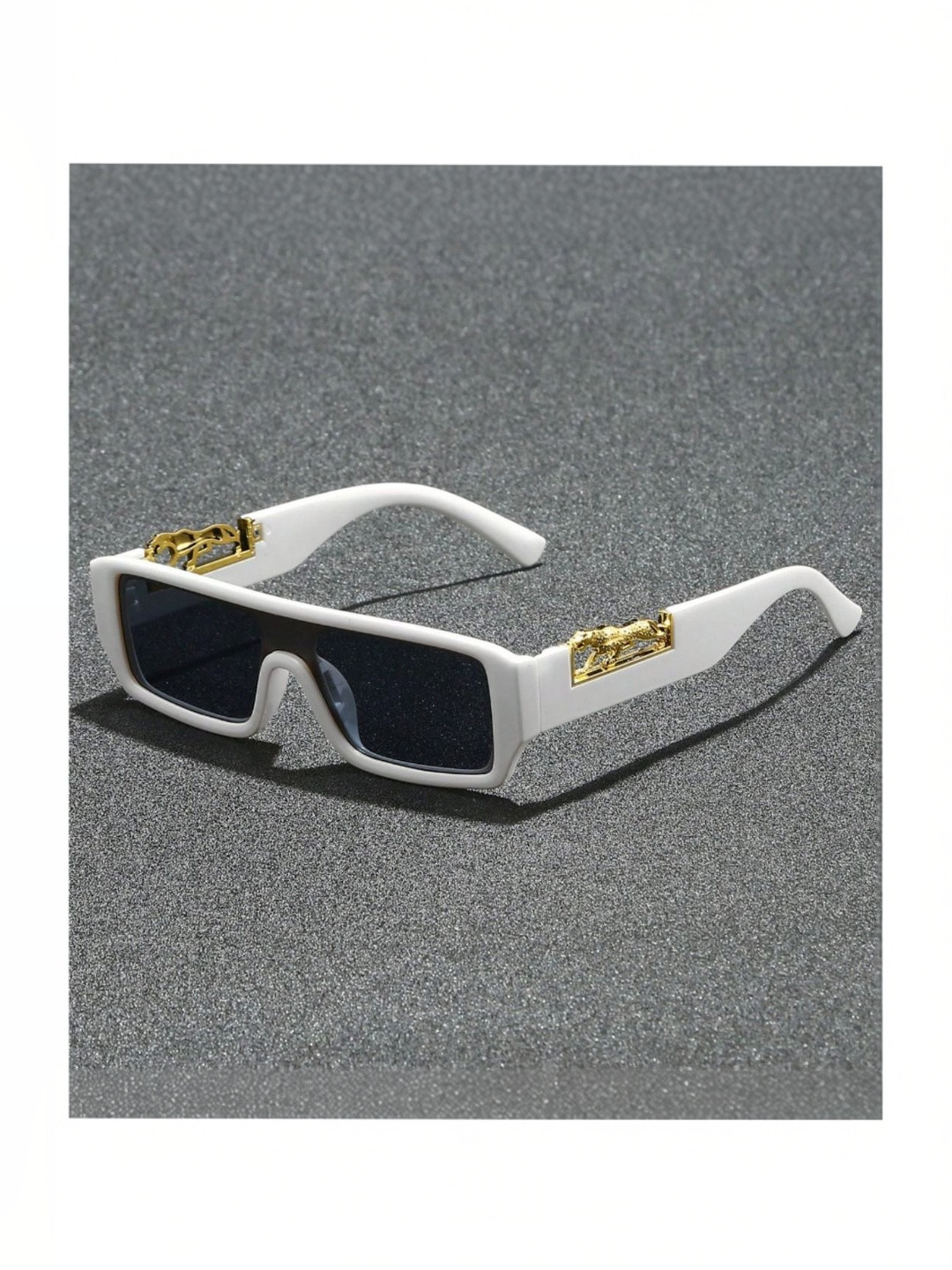 SPADEACES Unisex Black Lens & White Rectangle Sunglasses with