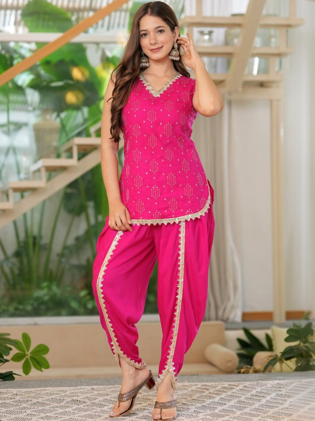 TFP Women Ethnic Motifs Printed Regular Gotta Patti Kurti with Dhoti Pants