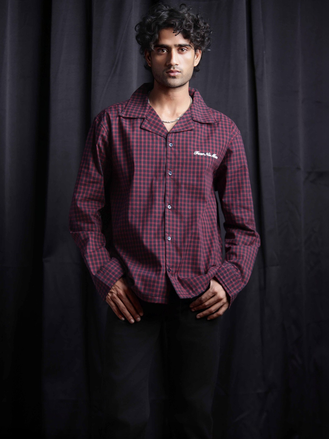 Fear No Man Men Classic Gingham Checks Checked Casual Shirt