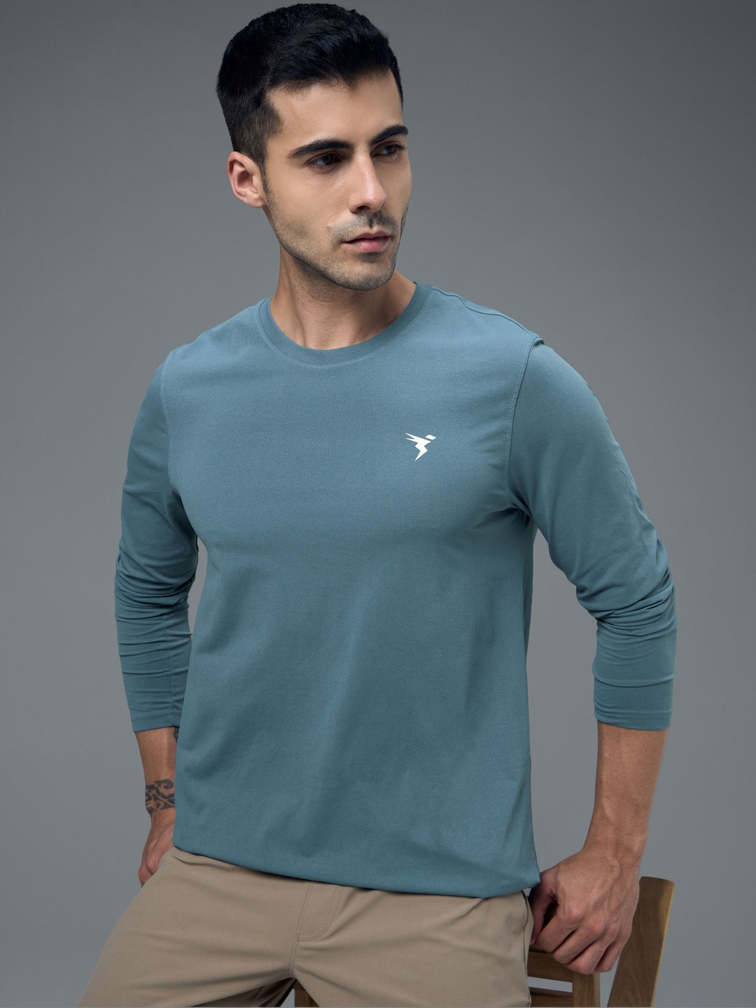 Technosport Men Brand Logo Anti Static Slim Fit T-shirt