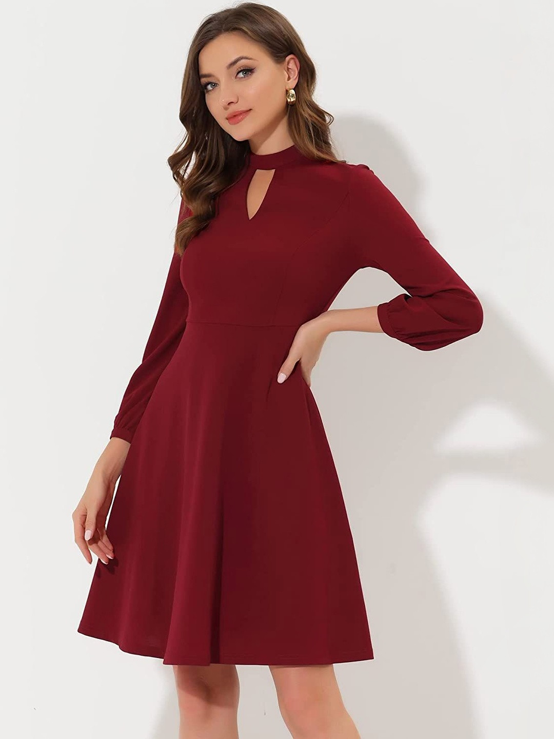 TASHVIKA'S Keyhole Neck Ruffled PU Coated Fit & Flare Dress