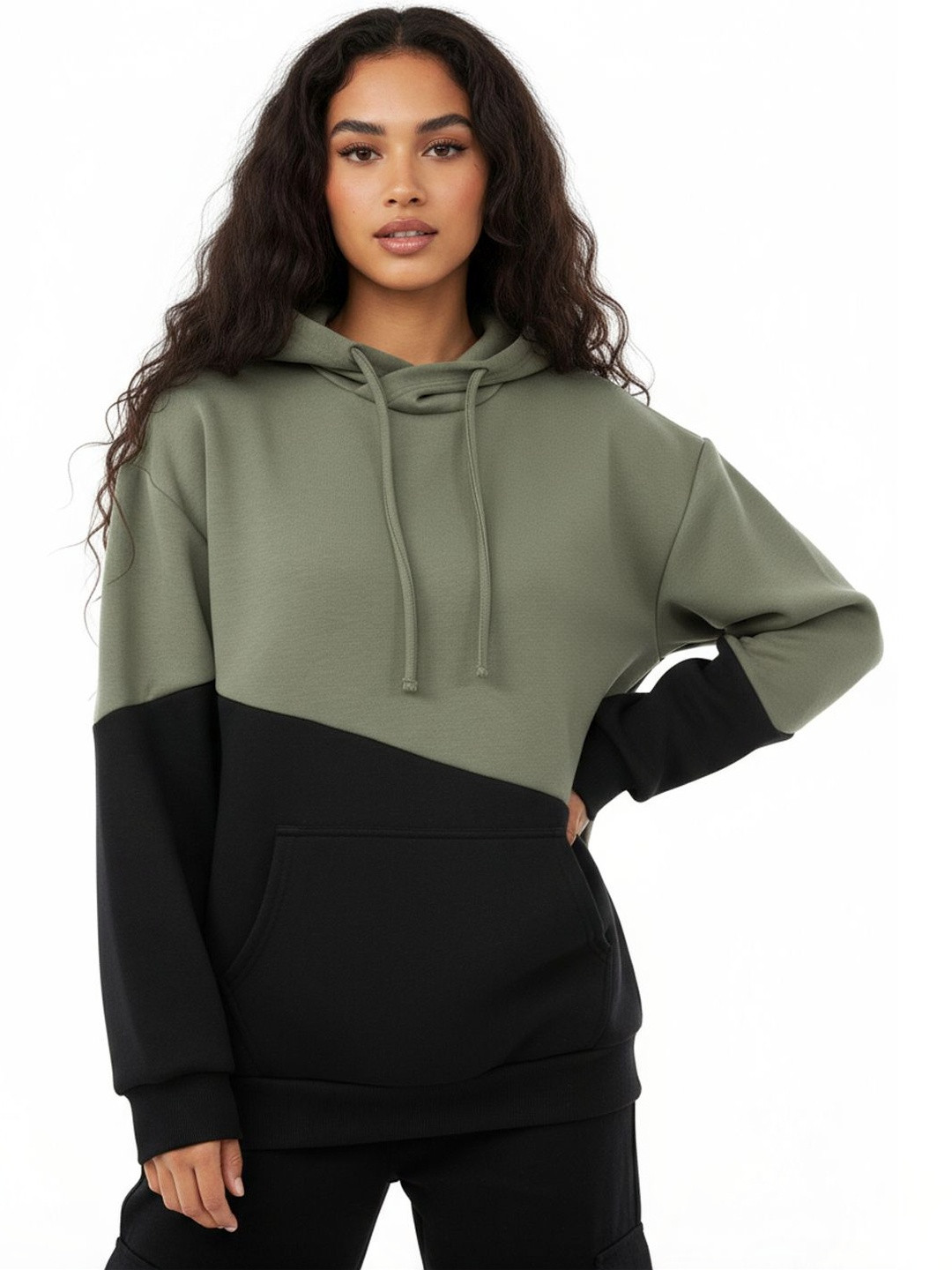 glitchez Women Colourblocked Hooded Sweatshirt