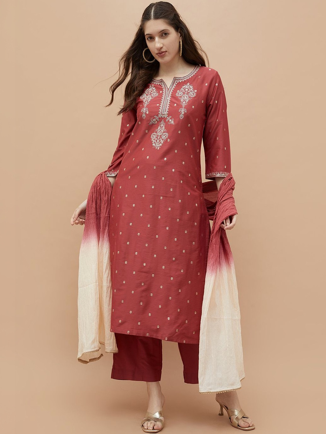 Melange by Lifestyle Women Regular Thread Work Kurta with Trousers & With Dupatta