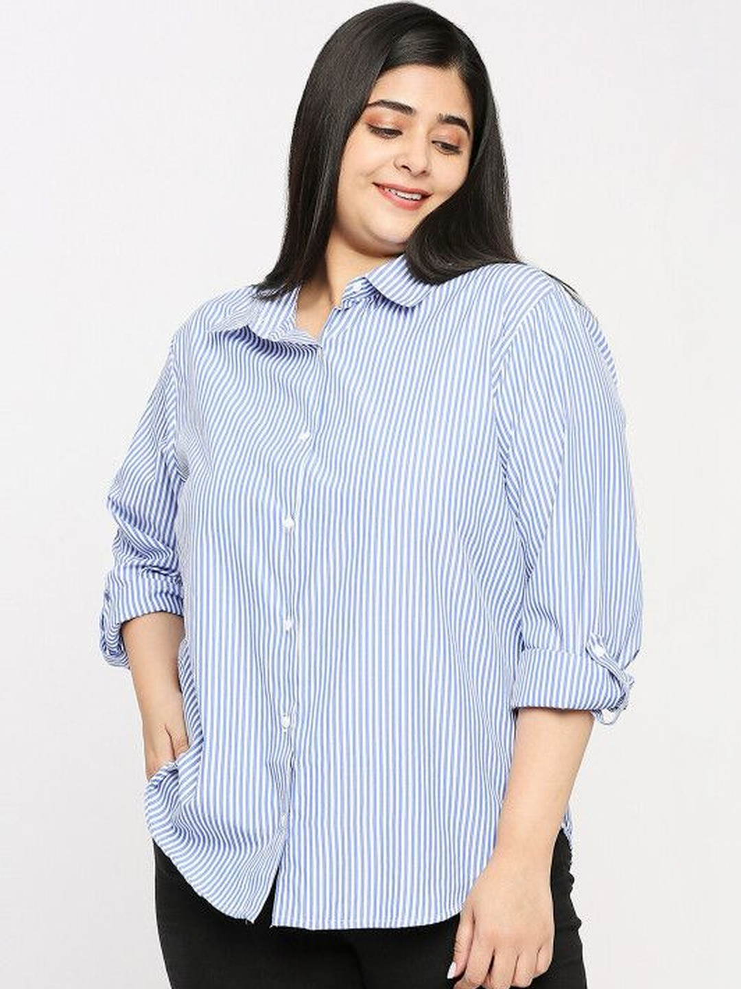 Style Quotient Plus Women Modern Striped Casual Shirt