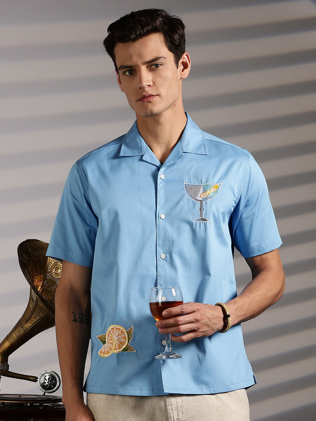 Eszett Vacation Cuban Collar Cotton Shirt