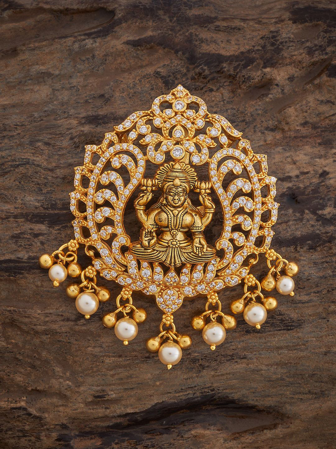 Kushal's Fashion Jewellery 92.5 Pure Silver Gold-Plated Studded & Beaded Lakshmi Pendant
