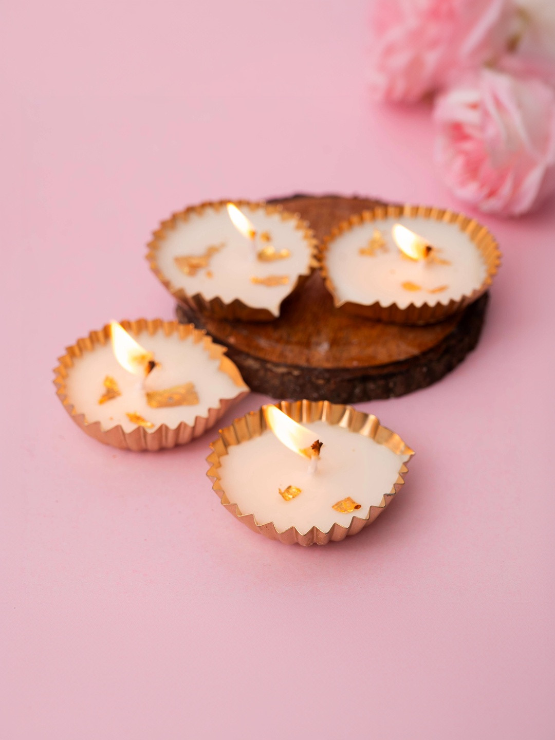 gabrunaari Set of 4 Lumina Glow Scented Metal Diya Candles