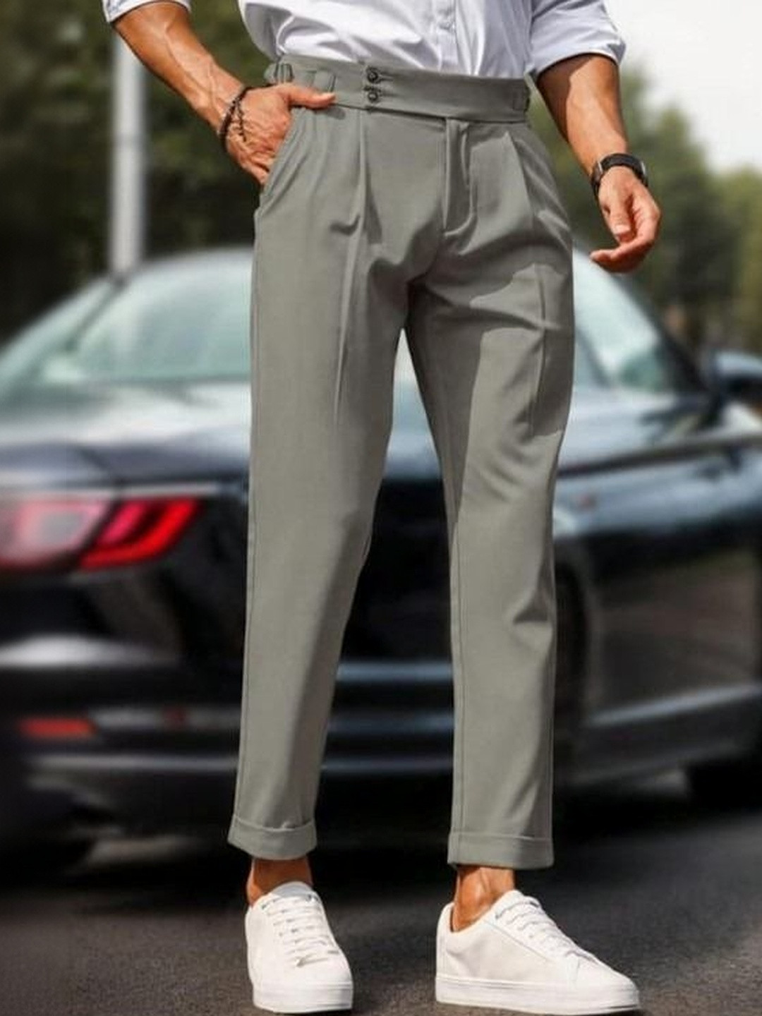 BROADSTAR Men Classic Slim Fit Easy Wash Pleated Trousers