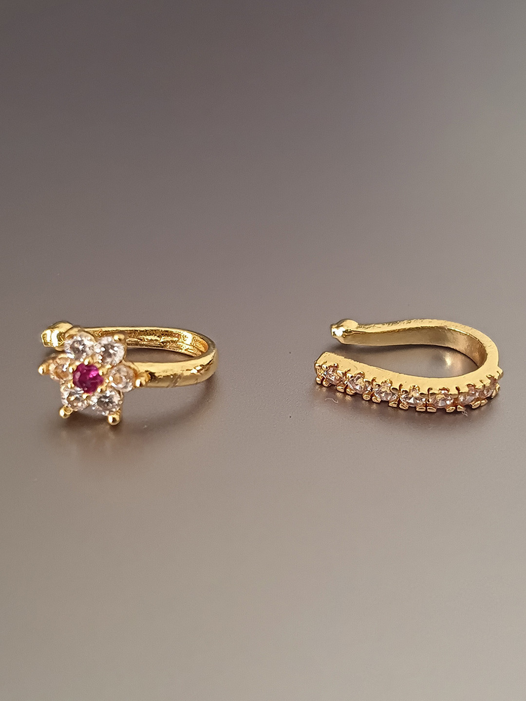 Paridhi Set of 2 Gold-Plated Cubic Zirconia Stud Nosepin