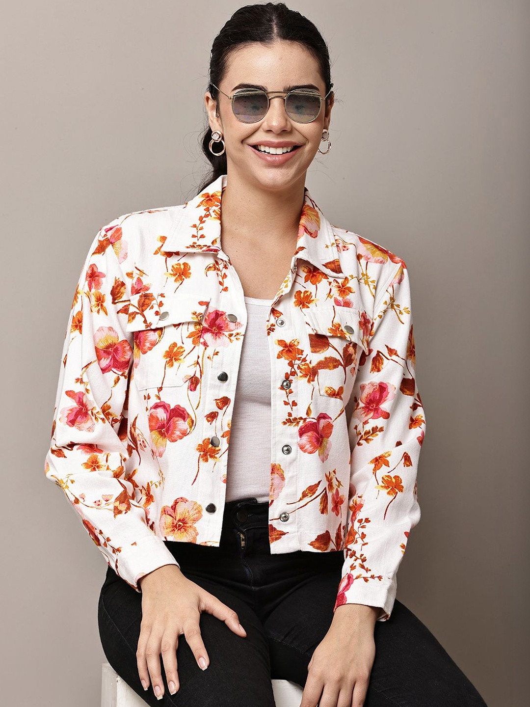 BEGUMPAN Women Floral Denim Jacket