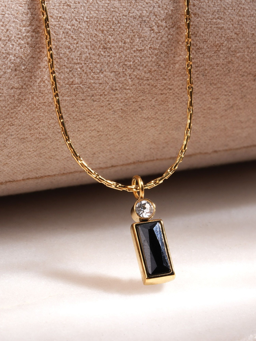PALMONAS Black Gold-Plated Cubic Zirconia Pendants with Chains